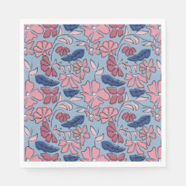 Guardanapo De Papel Impressão de Bloco Floral Desenhado à Mão Azul Cor