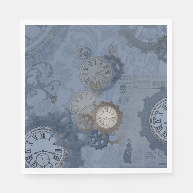 Guardanapo De Papel Impressão de colheita azul Steampunk (Frente)
