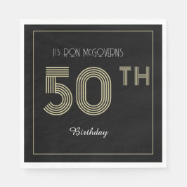 Guardanapo De Papel Impressão de faixa retrógrada de 50 anos, preto e 