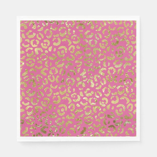 Guardanapo De Papel Impressão de Glam Leopardo Dourado Rosa-Rosa (Frente)