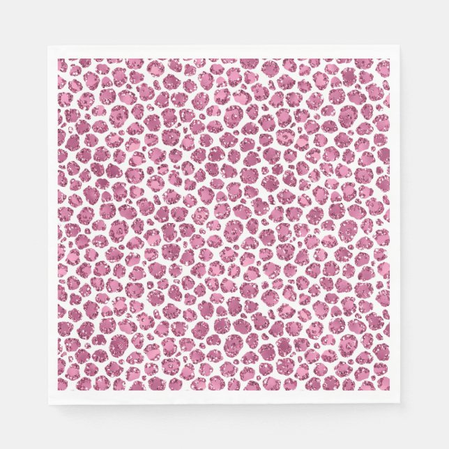 Guardanapo De Papel Impressão de Leopardo com Glama Branco Rosa-Rosa (Frente)
