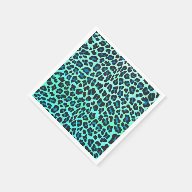 Guardanapo De Papel Impressão de Leopardo Negro e Teal (Canto)