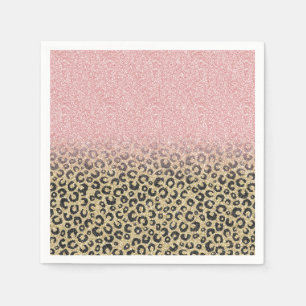 Guardanapo De Papel Impressão de Leopardo Preto Glitter Dourado Elega