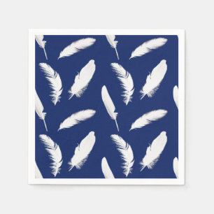 Guardanapo De Papel Impressão de pena branca em azul escuro / marinho