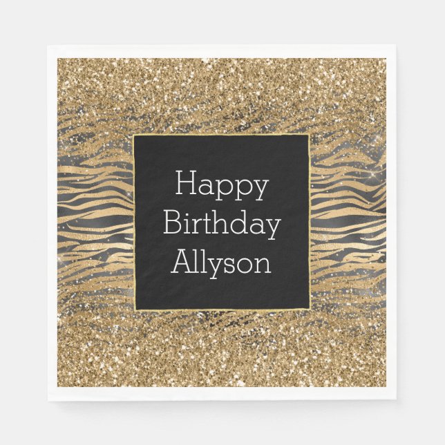 Guardanapo De Papel Impressão de Zebra Minúscula Glitzy Preta Dourada (Frente)