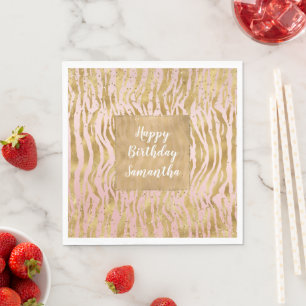 Guardanapo De Papel Impressão de Zebra Sparkle Glitz Dourada rosa