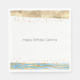 Guardanapo De Papel Impressão em animais de Confetti Dourada Azul Aqua