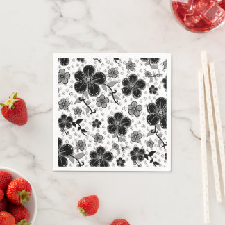 Guardanapo De Papel Impressão Floral Preto e Branco
