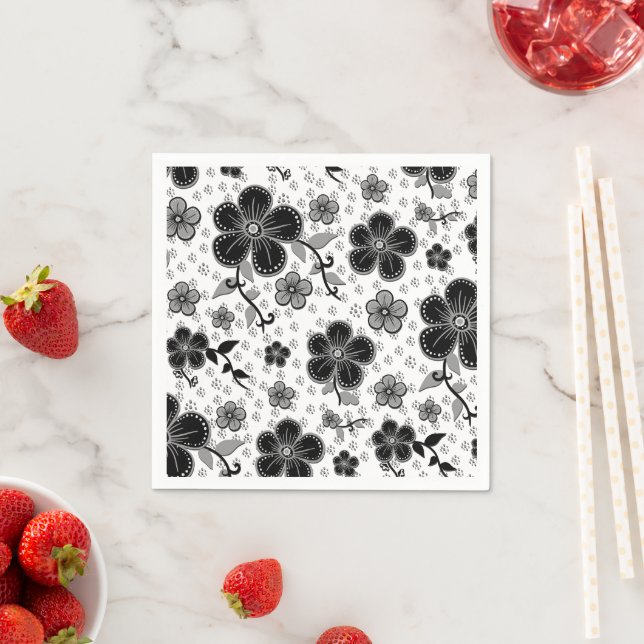 Guardanapo De Papel Impressão Floral Preto e Branco (Insitu)
