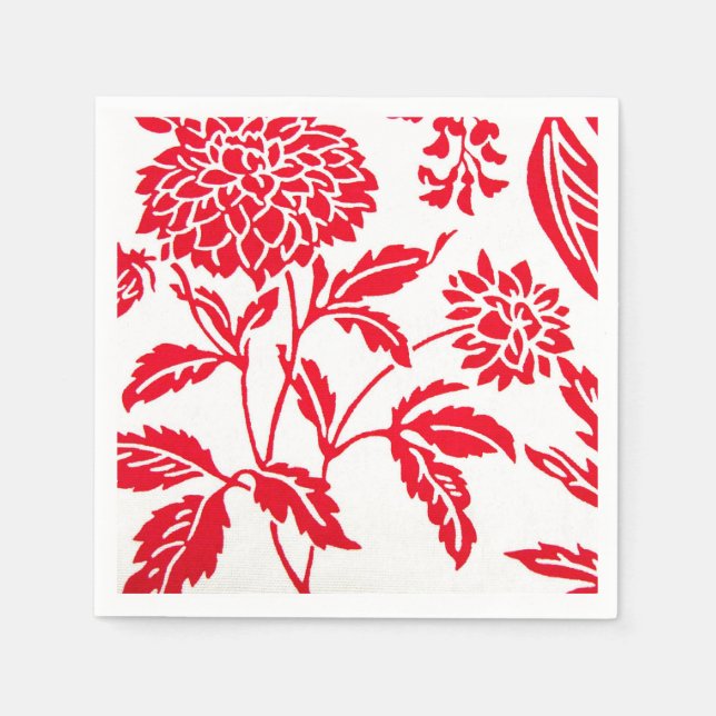 Guardanapo De Papel Impressão Floral Vermelho e Branco Napkins (Frente)