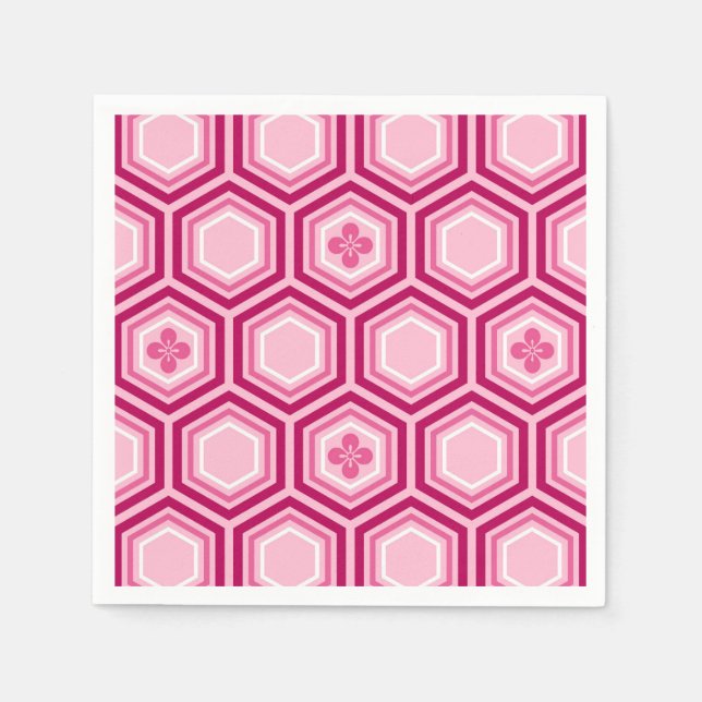 Guardanapo De Papel Impressão Hexagonal Kimono, Borgonha e Rosa (Frente)