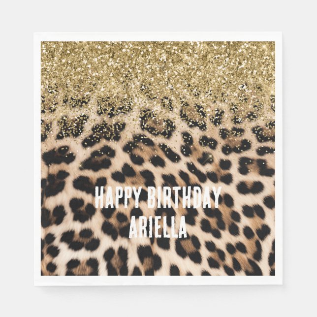 Guardanapo De Papel Impressão Leopardo de Creme Glitter Dourado Glam (Frente)