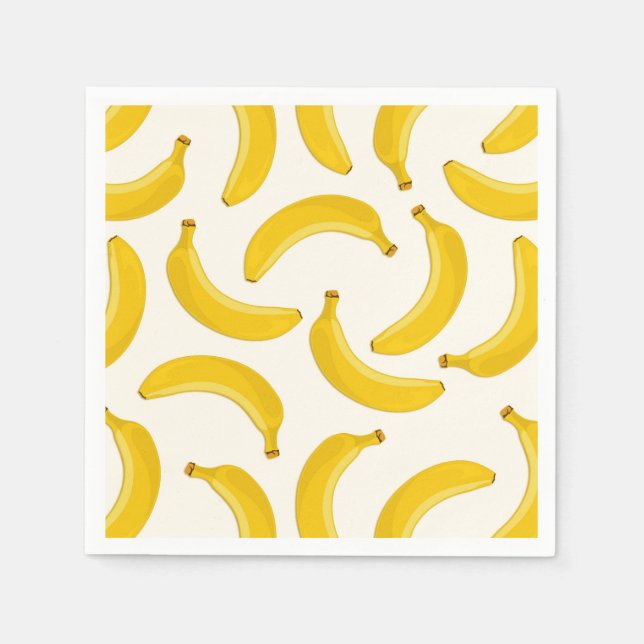 Guardanapo De Papel Impressão tropical de bananas, amarelo e branco (Frente)