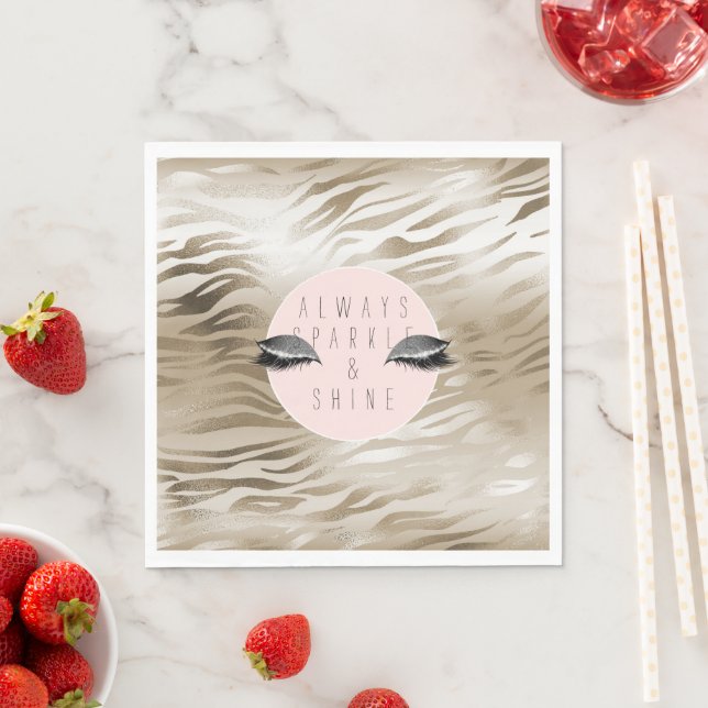 Guardanapo De Papel Impressão Zebra Dourada Leve Prateada Olhos Espelh (Insitu)