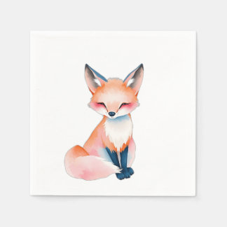 Guardanapo De Papel Impressionista Watercolor Fox com Cogumelos