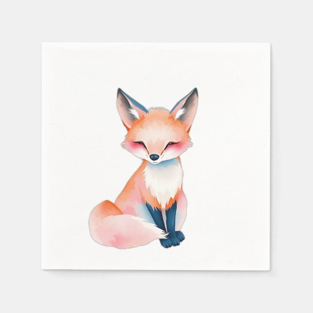 Guardanapo De Papel Impressionista Watercolor Fox com Cogumelos (Frente)