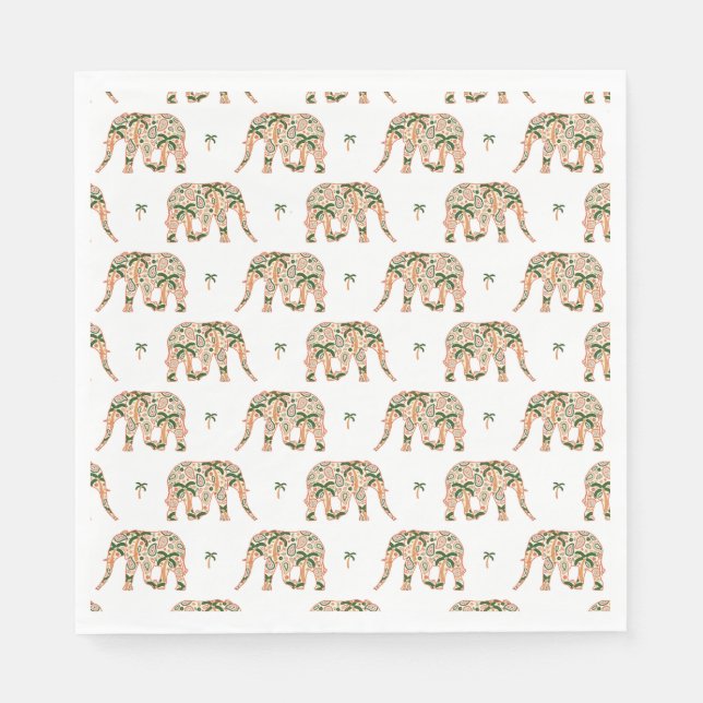 Guardanapo De Papel Indian Floral Paisley Ornate Elephants (Frente)