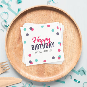 Guardanapo De Papel Indigo Pink Teal Confetti Feliz Aniversário