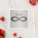 Guardanapo De Papel Infinity Symbol On Faux Metal Texture by STaylor<br><div class="desc">Infinity symbol on brushed metal texture paper napkins. Delete or change sample text,  font,  font color,  font size to your choice. Images can be rotated,  deleted or re-sized. Images Copyright © Shirley Taylor. All Rights Reserved.</div>