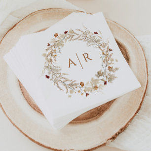 Guardanapo De Papel Iniciais de Flores Selvagens Casamento Monograma