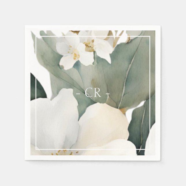 Guardanapo De Papel Iniciais de Folhagem de Aquarela Floral (Frente)