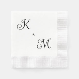 Guardanapo De Papel Iniciais de Script Elegante Casamento Branco Cozid