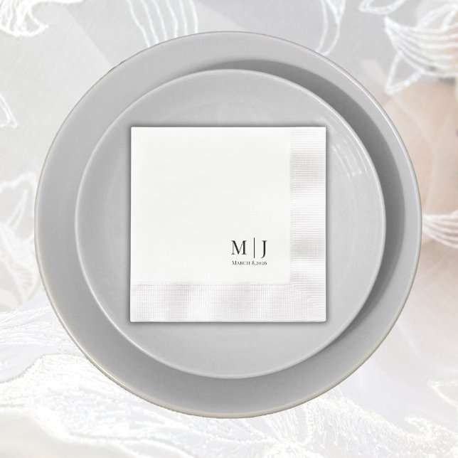 Guardanapo De Papel Iniciais Mínimas de Casamento Monograma Elegante (Elegant Monogram Wedding Minimalist Initials Napkins)