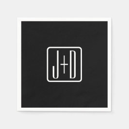 Guardanapo De Papel Iniciais Modernos Monogramados | Preto & Branco