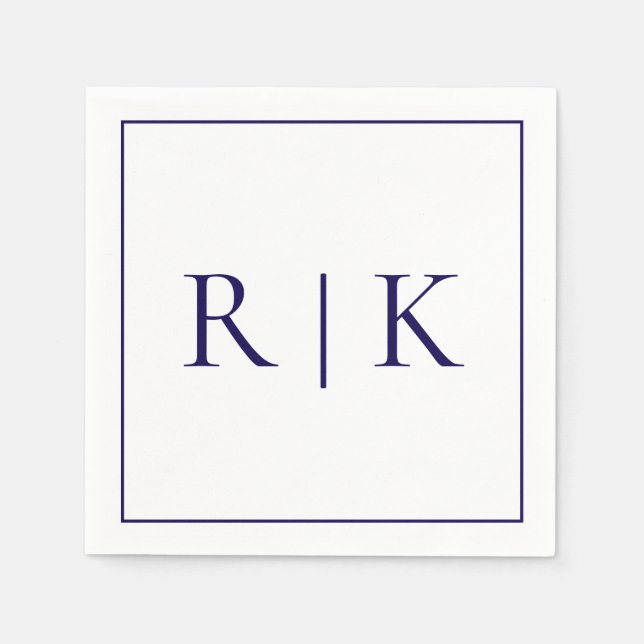 Guardanapo De Papel Iniciais Monogramas Letras Casamento Azul Profundo (Frente)