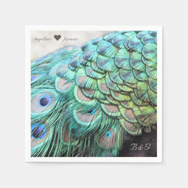 Guardanapo De Papel Iniciais personalizados Casamento Pavão Napkins (Frente)
