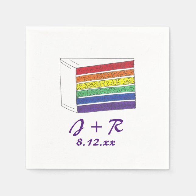 Guardanapo De Papel Iniciais Personalizados Rainbow Cake Pride Napkins (Frente)