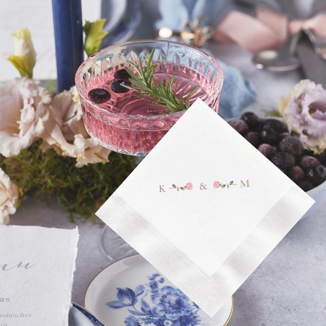 Guardanapo De Papel Iniciais Personalizados Rosa Rosa Elegante Branco  (Criador carregado)