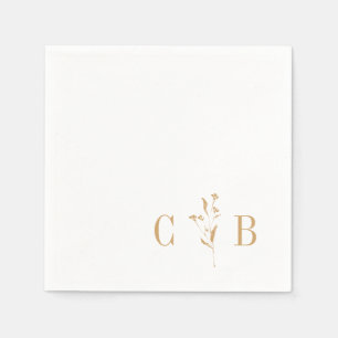 Guardanapo De Papel Inicial Monograma de Noiva de Ouro Branco Botânico