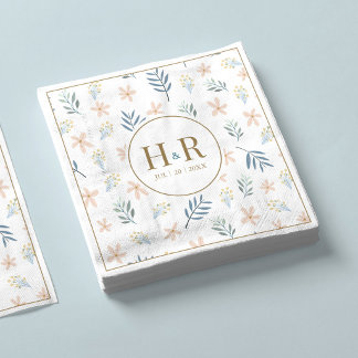 Guardanapo De Papel Iniciales de boda con patrón de flor silvestre