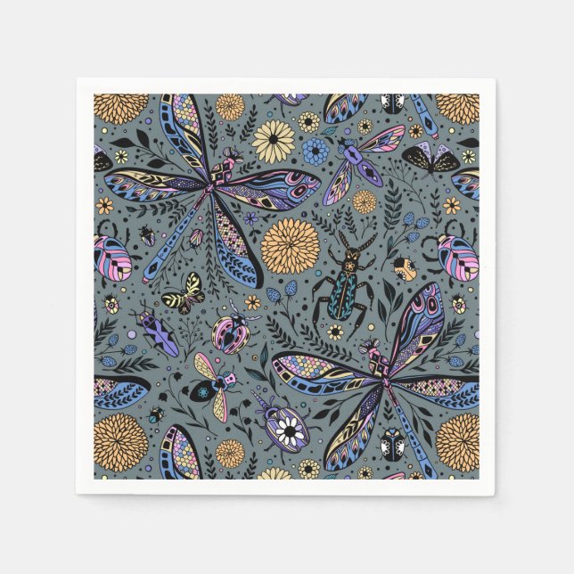 Guardanapo De Papel Insetos de porta em cinzas de slater (Frente)