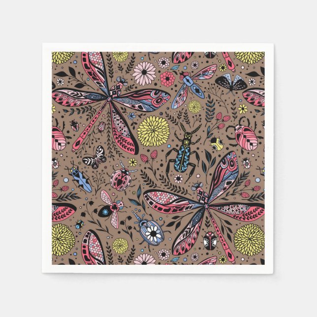 Guardanapo De Papel Insetos de rabisco de mocha (Frente)