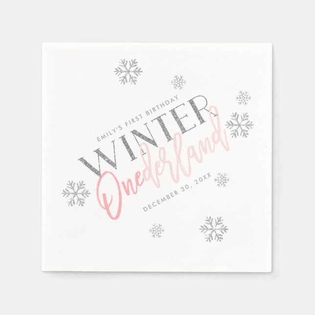 Guardanapo De Papel Inverno ONEderland Silver Glitter primeiro anivers (Frente)