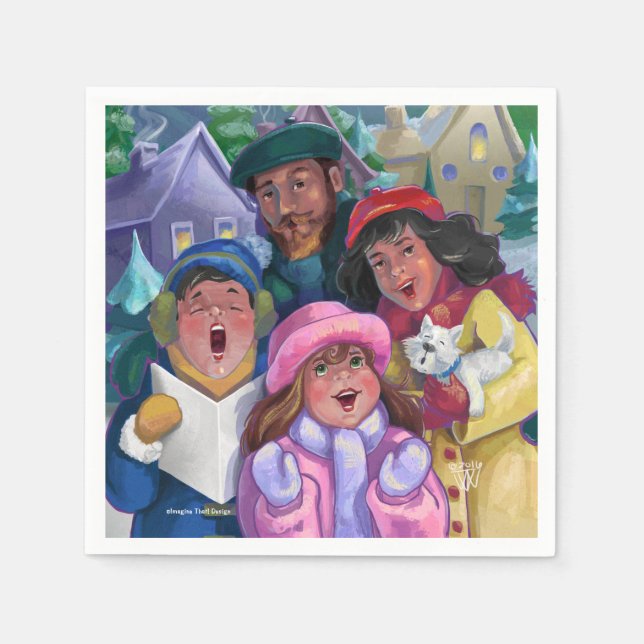 Guardanapo De Papel Ir para uma Ilustração de Caroling (Frente)