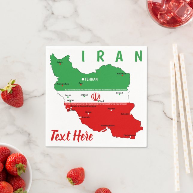 Guardanapo De Papel Iran Map with Flag and Emblem (Insitu)