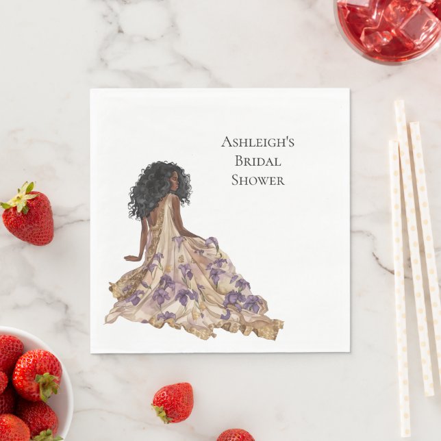 Guardanapo De Papel Iris Floral Chá de panela Dourada Roxa Mulher Negr (Insitu)