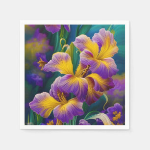 Guardanapo De Papel Iris Folhas plorais roxas e azuis-douradas