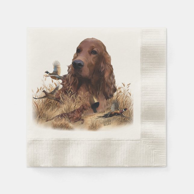 Guardanapo De Papel Irish Setter Hunting Pheasant ,Art (Frente)