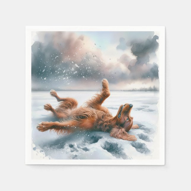 Guardanapo De Papel Irish Setter Rolling In Snow (Frente)