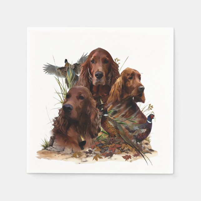 Guardanapo De Papel Irish Setters com Faasants - Caça à Paixão (Frente)