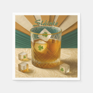 Guardanapo De Papel Irish Whiskey Tumbler Shamrock Ice "Sláinte!"