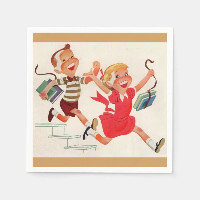 Guardanapo De Papel irmão e irmã a caminho da escola (Frente)