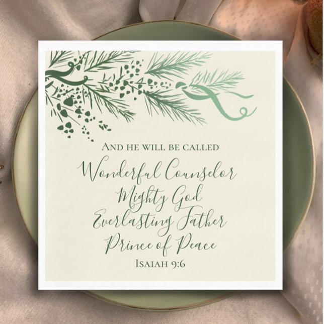 Guardanapo De Papel Isaiah 9:6 Escritura Personalizada do Pine Moderno (Add faith and elegance to your Christmas table with my hand drawn pine and bows. Isaiah 9:6 verse.
)