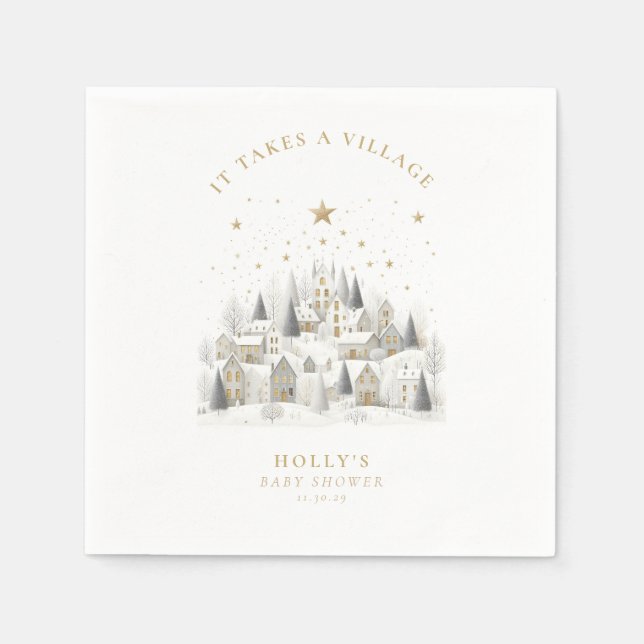 Guardanapo De Papel It Takes a Village Snowy Whimsical Baby Shower  (Frente)