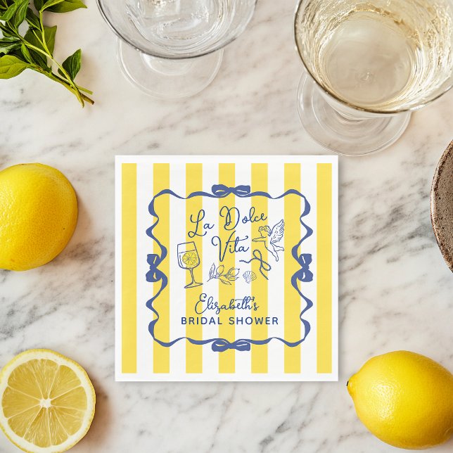 Guardanapo De Papel Italian Bridal Shower Napkins Lemon Theme La Dolce (La Dolce Vita Whimsical Italian Bridal Shower Napkins)