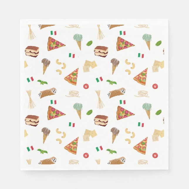 Guardanapo De Papel Italian Food Pizza Pasta Tiramisu Pattern (Frente)